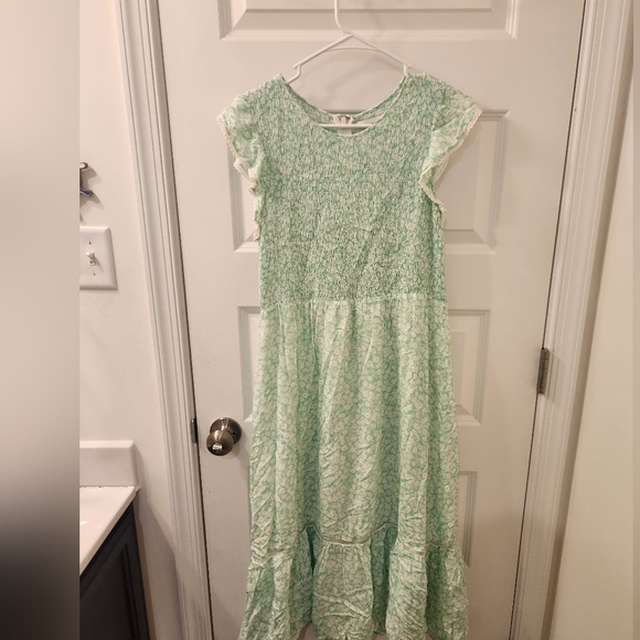 Lost And Wander Floral Mint Green Maxi Dress Size L Ruffle Short Sleeves - Picture 1 of 5